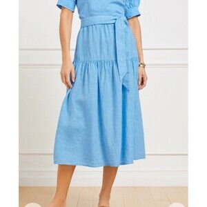 Talbots Drop Waist Linen MIDI Skirt Cross Sz Xs Blue Misssing Belt Peasant Boho
